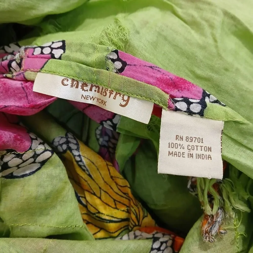 Chemistry ny women lime green pink butter fly rectangular spring summer scarf